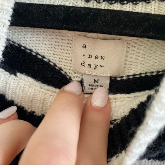 A New Day | Striped Black and White Women's Turtleneck Sweater - Picture 3 of 4